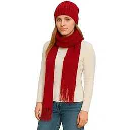 manra Women’s Winter Woolen Cap with Attached Muffler | Soft Fur Lined Knitted Warm Hat with Scarf | Stylish Garam Topi for Girls & Women-picture-20