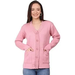 manra Women's Woolen V-Neck Buttoned Full Sleeve Cardigan Self Design Soft Wool Fabric Winter Wear Pure Wool Sweater Fully Warm, Front Pockets Cardigan-picture-11