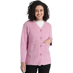 manra Women's Woolen V-Neck Buttoned Full Sleeve Cardigan Self Design Soft Wool Fabric Winter Wear Pure Wool Sweater Fully Warm with Front Pockets Stylish Cardigan-picture-16