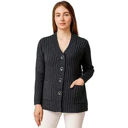 manra Women's Woolen V-Neck Buttoned Full Sleeve Cardigan Self Design Soft Wool Fabric Winter Wear Pure Wool Sweater Fully Warm with Front Pockets Stylish Cardigan-picture-12