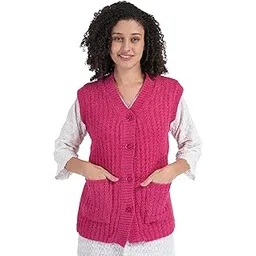 manra Women's Woolen V-Neck Buttoned Sleeveless Cardigan Self Design Soft Wool Fabric Winter Wear Pure Wool Sweater Cotty Fully Warm with Front Pockets Sweater-picture-21