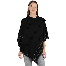 MANRA Women Woolen V-Neck Solid Plain Cape Coat Poncho Top for Winter Wear (SC 07)-picture-24