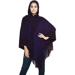 MANRA Women Woolen V-Neck Solid Poncho Hoodie Cape with Tassels Knitted Fringed for Winters (SC 103)-picture-23