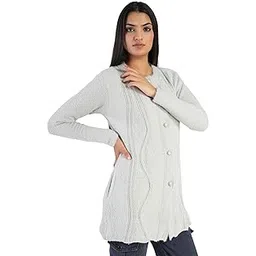 manra Women's Premium Soft Wool Hair Cardigan Round Neck Winter Wear Long Sleeve Self Design Regular Fit with Side Pockets Sweater image 1