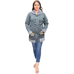 MANRA Women's Wool Fur Collared Neck Cardigan with Front Pockets Winter Wear Sweater (Double Belt B LINE 2502)-picture-36