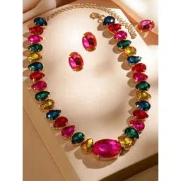 MANSIYAORANGE 18K Gold-Plated American Diamond Studded Jewellery Set-picture-10