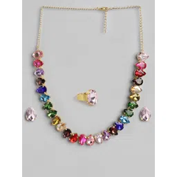 MANSIYAORANGE 18K Gold-Plated Crystal AD Gemstone-Studded Jewellery Set-picture-11