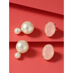 MANSIYAORANGE Korean Set Of 2 Gold-Plated Pearls Studded Spherical Double Sided Studs-picture-20