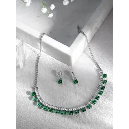 MANSIYAORANGE Rhodium-Plated Crystal AD Gemstone-Studded Jewellery Set-picture-37