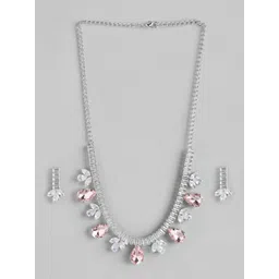 MANSIYAORANGE Rhodium Plated Crystal AD Gemstone-Studded Jewellery Set-picture-38