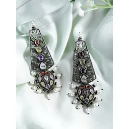 MANSIYAORANGE Rhodium-Plated Floral German Silver Oxidized Drop Earrings-picture-14