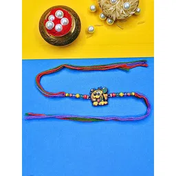 MANSIYAORANGE Set Of 2 Beaded Cotton Thread With AD Stones & Meenakari Thread Rakhi-picture-50