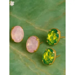 MANSIYAORANGE Set Of 2 Gold-Plated Crystals Studded Korean Oval Shaped Studs-picture-30