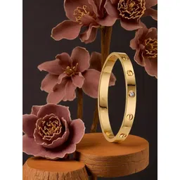 MANSIYAORANGE Stainless Steel Gold-Plated American Diamond Kada Bracelet-picture-13