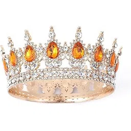 manthan Golden Tiara for Women Wedding, Crown for Women Queen, Golden Girls Birthday Decorations, Bridal Headpiece for Different Occasions-picture-51