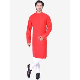 Manthan Men Red Solid Pleated Kurta-picture-16