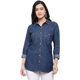 Women Casual Formal officewear Oversized Denim Cotton Long Shirt Tops Dress westrean Tops and Jeans Shirt use in Summer wear for Stylish and Vibrant Look That give You Some treandy Look-image-10