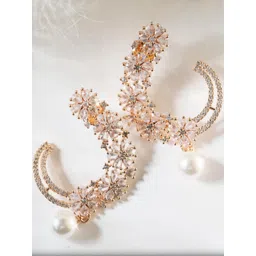 Manuvi Jewels Rose Gold Plated Crystal AD & CZ Stone Studded Floral Shaped Drop Earrings-picture-40