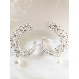 Manuvi Jewels Silver Plated Crystal AD & CZ Stone Studded Floral Shaped Drop Earrings-picture-40