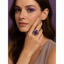 Manuvi Jewels Women Violet & Silver-Plated American Diamond Adjustable Alloy Ring-picture-34