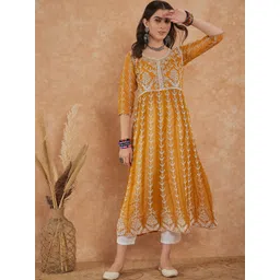 MANVAA Embroidered Thread Work Pure Georgette Thread Work Anarkali Kurti-picture-19