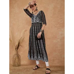 MANVAA Ethnic Motifs Embroidered Chikankari Pure Georgette Chikankari Panelled Kurti-image-15