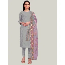 MANVAA Ethnic Motifs Embroidered Thread Work Chanderi Cotton Unstitched Dress Material-image-10