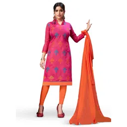 MANVAA Ethnic Motifs Embroidered Thread Work Chanderi Cotton Unstitched Dress Material-image-8