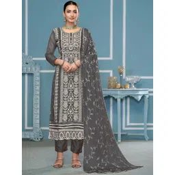 MANVAA Ethnic Motifs Embroidered Thread Work Organza Unstitched Dress Material-picture-25