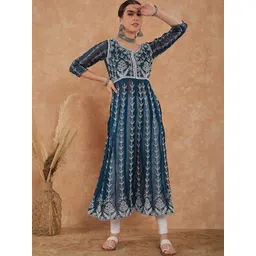 MANVAA Ethnic Motifs Embroidered Thread Work Pure Georgette Thread Work Anarkali Kurti-picture-12