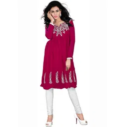 MANVAA Ethnic Motifs Embroidered Thread Work Pure Georgette Thread Work Empire Kurti-image-24