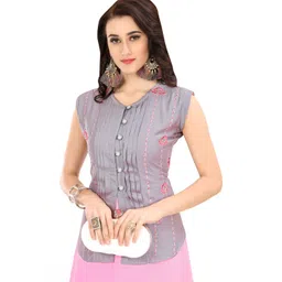 MANVAA Ethnic Motifs Embroidered Thread Work Pure Georgette Thread Work Kurti image 3