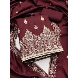 MANVAA Ethnic Motifs Embroidered Zari Jalpari Cotton Unstitched Dress Material-image-34