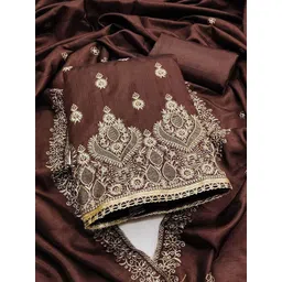 MANVAA Ethnic Motifs Embroidered Zari Work Unstitched Dress Material-picture-11