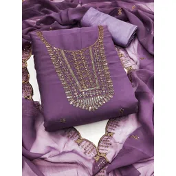 MANVAA Floral Embroidered Georgette Unstitched Dress Material-picture-27