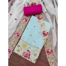 MANVAA Floral Embroidered Sequinned Banarasi Cotton Unstitched Dress Material-picture-38