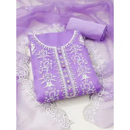 MANVAA Floral Embroidered Sequinned Organza Unstitched Dress Material-picture-15