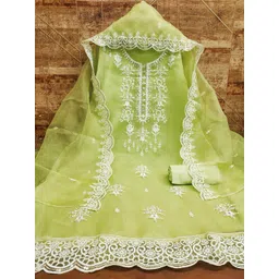 MANVAA Floral Embroidered Sequinned Organza Unstitched Dress Material image 2