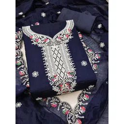 MANVAA Floral Embroidered Thread Work Chanderi Cotton Unstitched Dress Material-picture-28