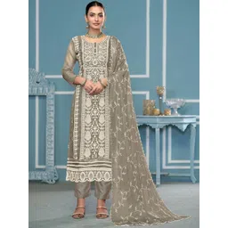 MANVAA Floral Embroidered Thread Work Organza Unstitched Dress Material-picture-13