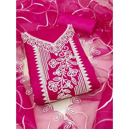 MANVAA Floral Embroidered Thread Work Organza Unstitched Dress Material-picture-14