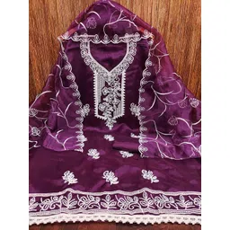 MANVAA Floral Embroidered Unstitched Dress Material image 3