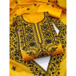 MANVAA Floral Embroidery Thread Work Chanderi Cotton Unstitched Dress Material-picture-26