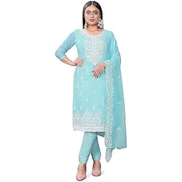 manvaa Women'S Sky Blue Unstitched Heavy Thread Embrodiery And Fancy Border With Embroidered Dupatta Chanderi Cotton Dress Material (M-CP9009SBL)-picture-11