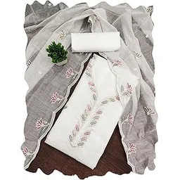 manvaa Women'S White Unstitched Embroidered Chanderi Cotton Dress Material (MT620WHT)-picture-12