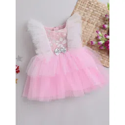 MANY FROCKS & Girls Self Design Sleeveless Net Fit & Flare Dress-picture-36