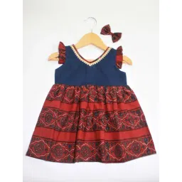 Many Frocks Kids Blue & Maroon Cotton Printed Dress-picture-45