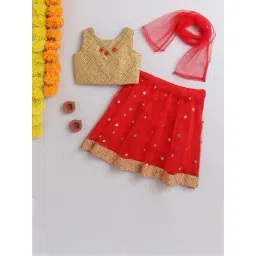 Many Frocks Kids Gold & Red Embellished Lehenga, Choli with Dupatta-picture-22