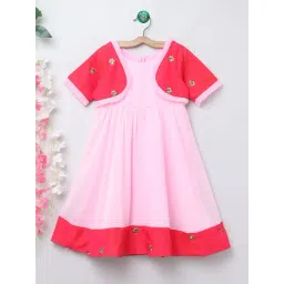 Many Frocks Kids Light Pink Embellished Gown with Shrug-picture-40