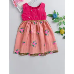 Many Frocks Kids Peach & Pink Embroidered Dress-picture-32